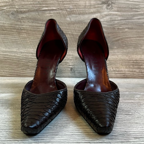 Amazing Edmundo Castillo d’Orsay dark brown leather snake embossed heels size 8 - Picture 3 of 9